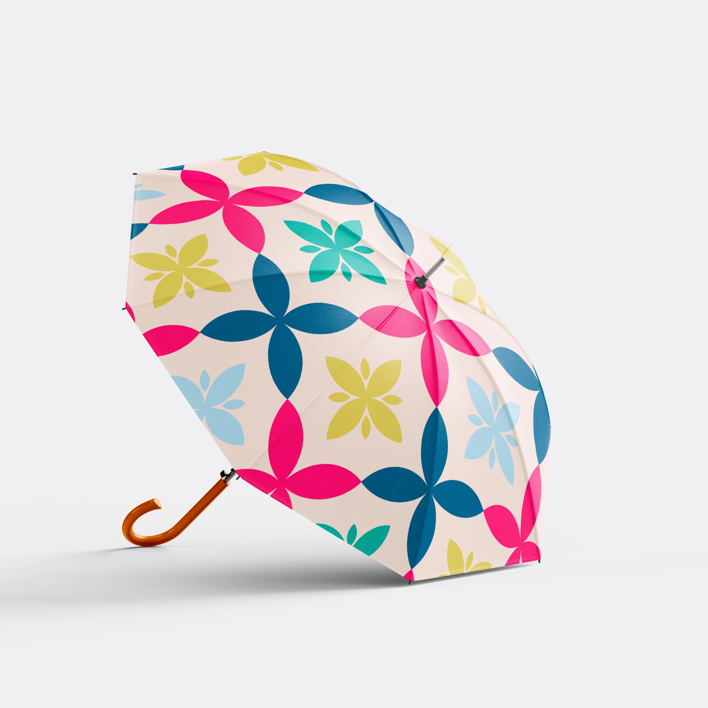 Ce motif est créé avec un dessin de feuille de fougères. La palette utilisée est le vert forêt, orangé, rouille, saumon et vert d'eau